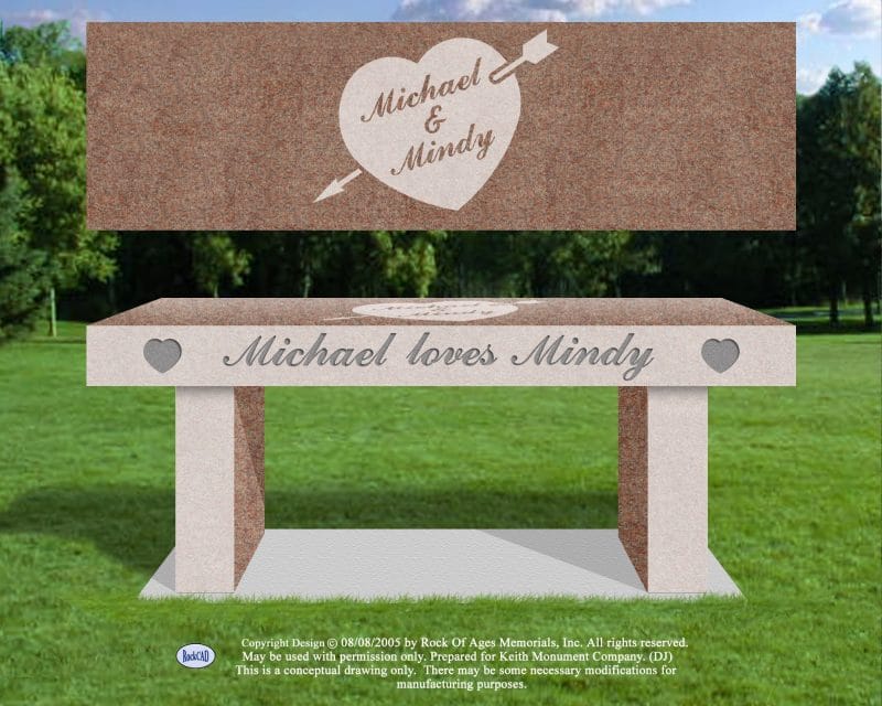 Michael loves Mindy Pink Bench Monument