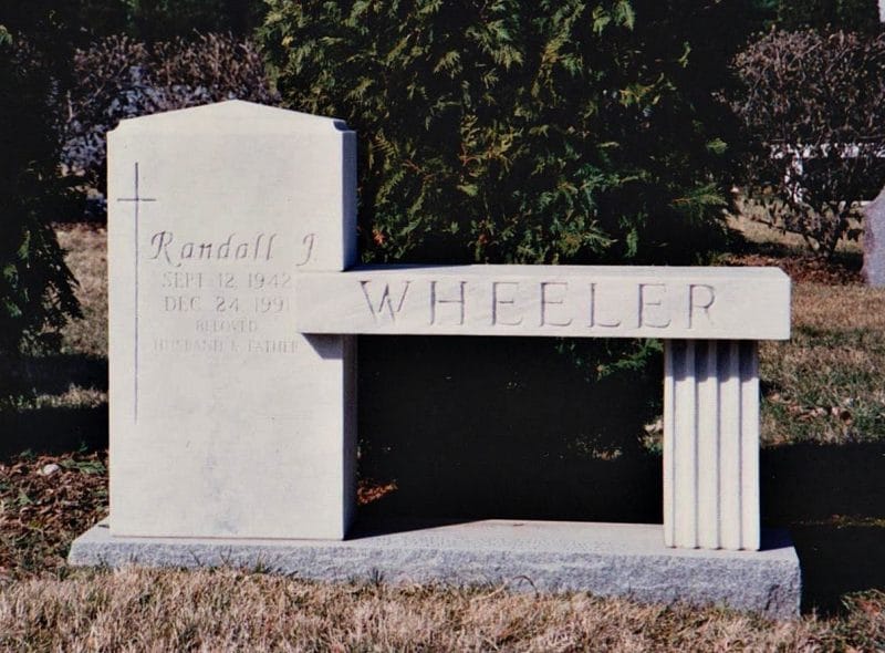 Wheeler Marble Bench Memorial with Cross Carving