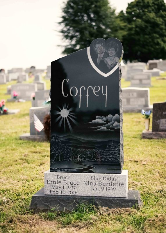 Coffey Headstone with Etched Couple Design in Heart