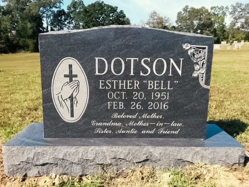 Carved Cross and Praying Hands Upright Headstone polished all