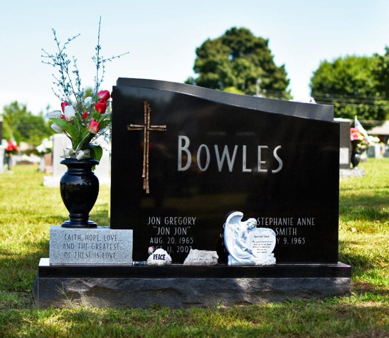 Bowles Black Granite Headstone with Bronze Cross