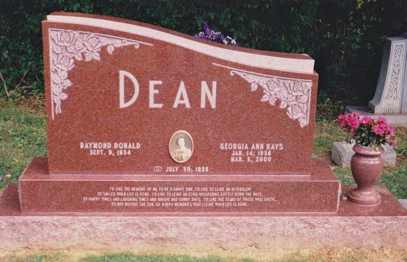 Red Granite Memorial with Vase and Photo